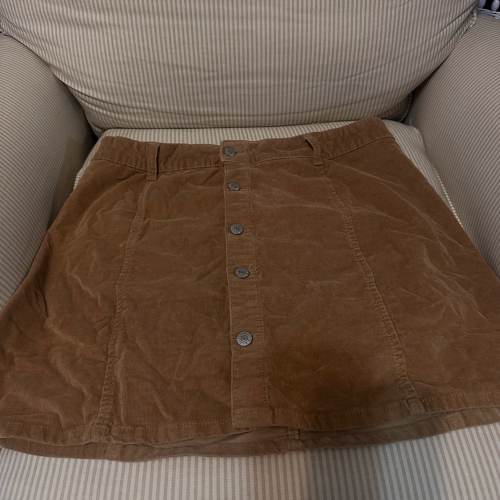 Brown Button-Front Corduroy Skirt